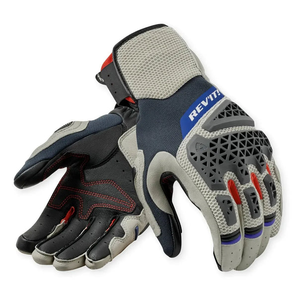 REV'IT! Sand 5 Silver and red motorcycle gloves pair