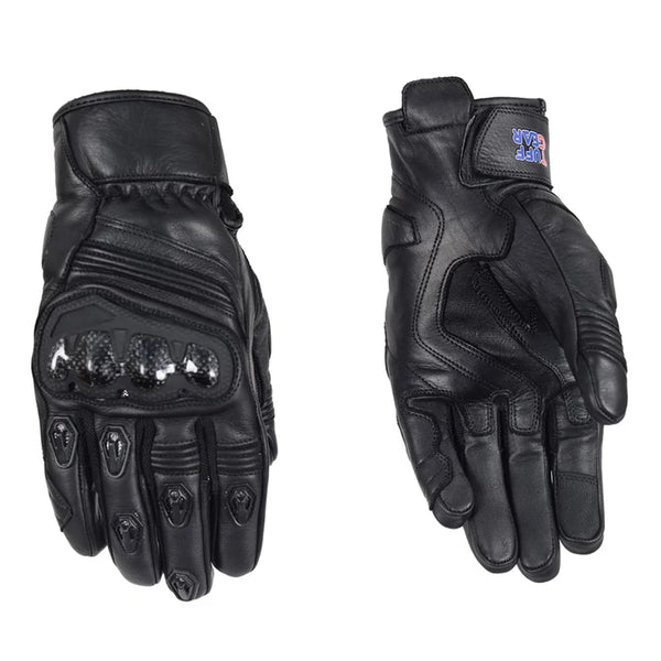 Short Cuff Leather Gloves – Black – Front View