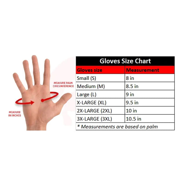 Short Cuff Leather Gloves – Black – Size Chart