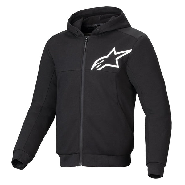 Alpinestars Chrome V2 sport motorcycle hoodie black front view casual riding hoodie