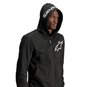 Rider wearing Alpinestars Chrome V2 sport hoodie black casual motorcycle gear front view Video thumbnail