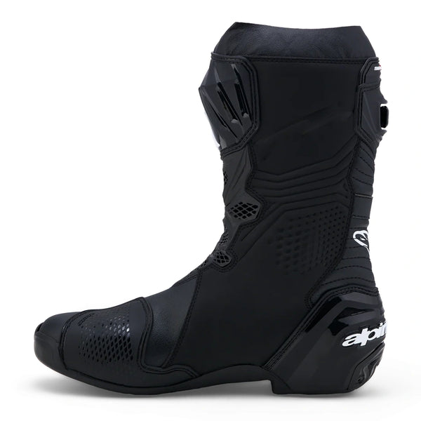 Alpinestars Supertech R V2 black motorcycle racing boot rear side view