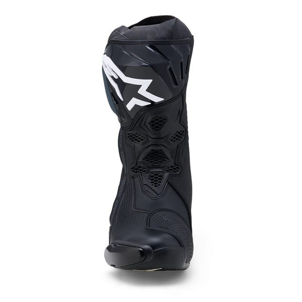 Alpinestars Supertech R V2 black motorcycle racing boot rear side view