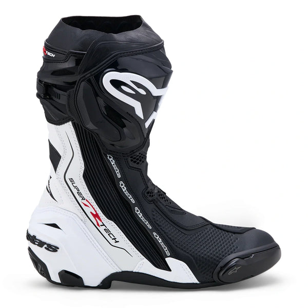 Alpinestars Supertech R V2 white and black motorcycle racing boot side view