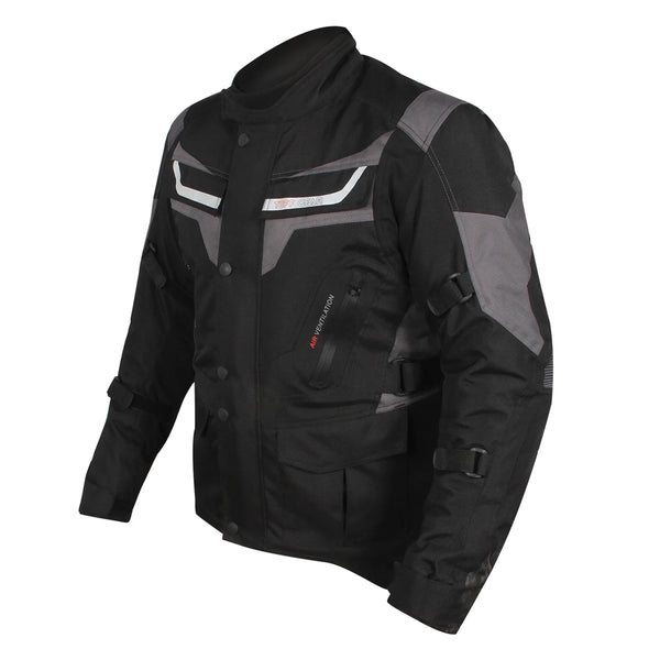 angled view Tuff Gear Titan touring motorcycle jacket textile armour