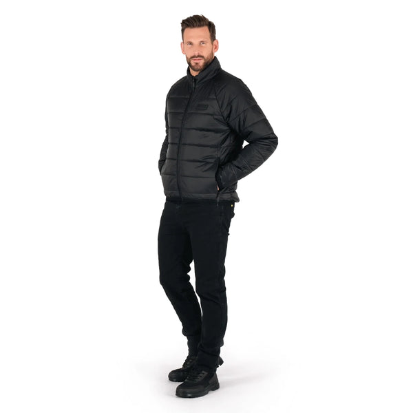 full body view Knox Union Quilted jacket black lightweight insulated motorcycle jacket fit
