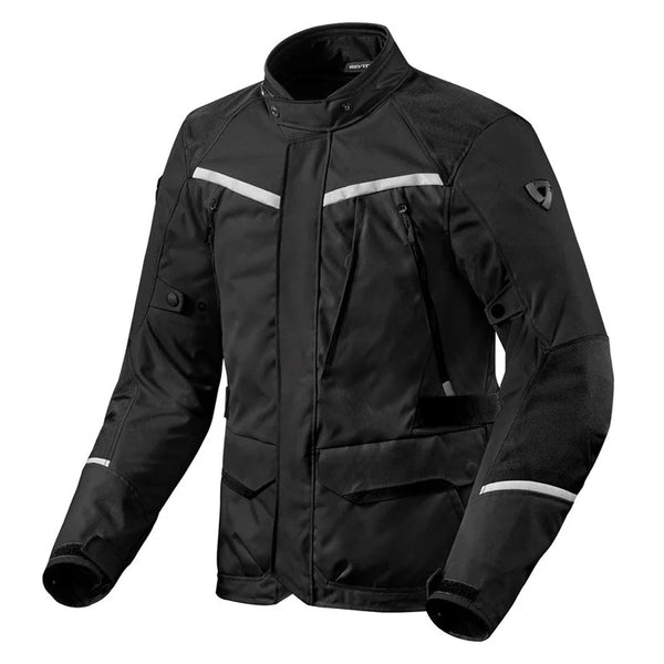 REVIT Voltiac 3 H2O motorcycle jacket black silver front view waterproof touring jacket