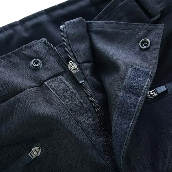 Waist and zip closure detail of Tuff Gear armoured textile pants