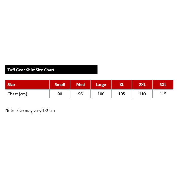 Tuff Gear t shirt size chart