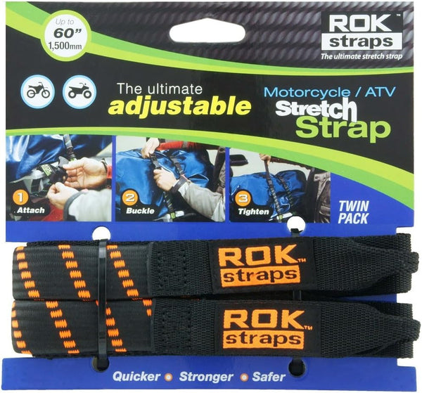 ROK Straps Motorcycle Adjustable Strap – Black/Orange (Pair)