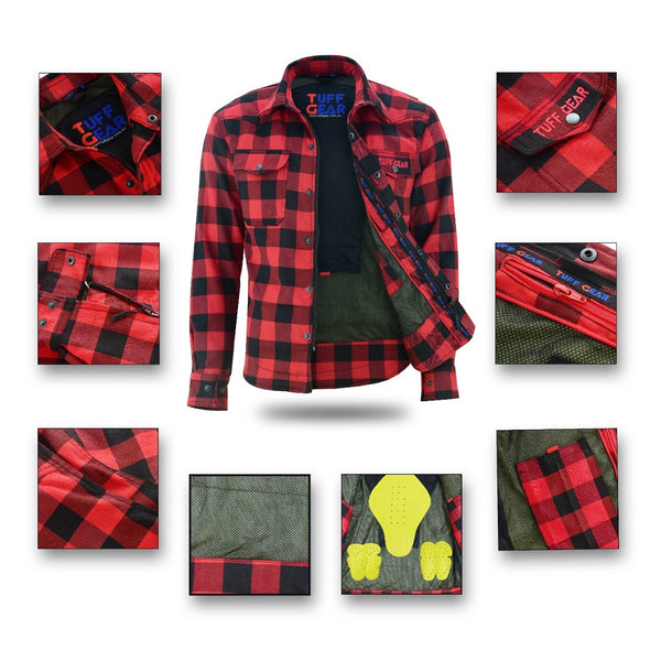 Tuff Gear Motorcycle Kevlar Shirt - Black and Red