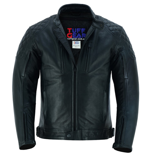Tuff Gear Motorcycle Leather Classic Retro Jacket - Black