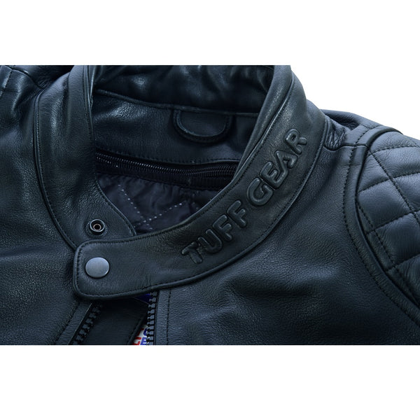 Tuff Gear Motorcycle Leather Classic Retro Jacket - Black