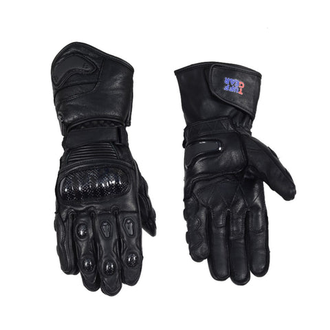 Tuff Gear Motorcycle Racing Leather Gloves – Black Racer-1