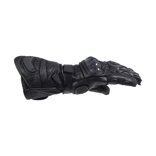Tuff Gear Motorcycle Racing Leather Gloves – Black Racer-1