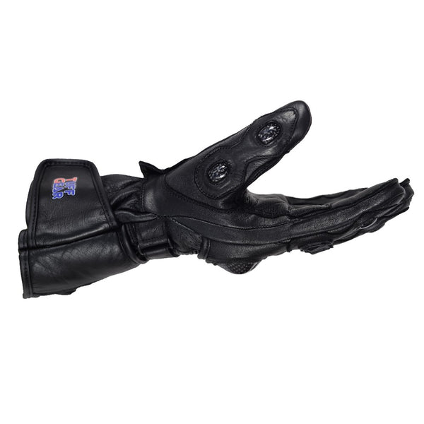 Tuff Gear Motorcycle Racing Leather Gloves – Black Racer-1
