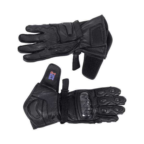 Tuff Gear Motorcycle Racing Leather Gloves – Black Racer-1